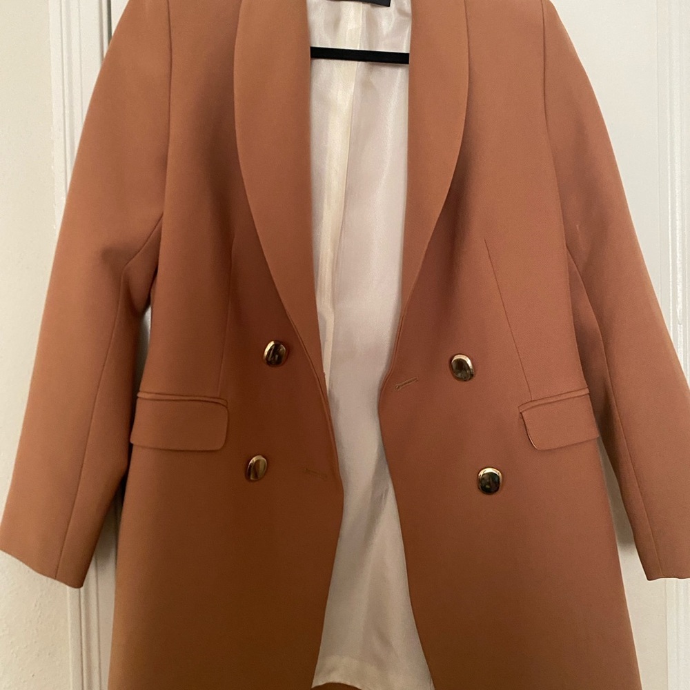 Zara Tan Double-Breasted Blazer